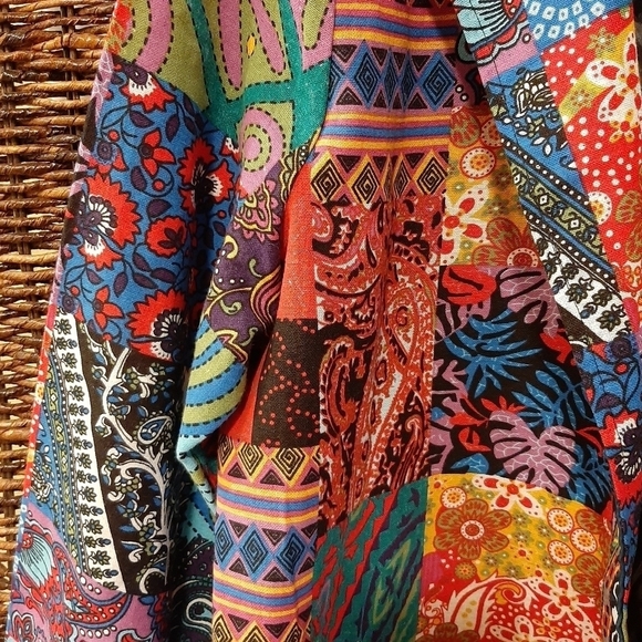 Patchwork Print Lightweight Jacket Blazer 4X Multicolor Artsy Festival Boho Bold - Picture 3 of 4